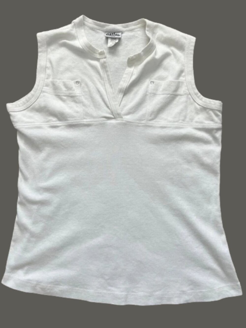 Outlaw White Sleeveless Split-Neck Tank Tee Embellished Chest Pockets - Size 3X
